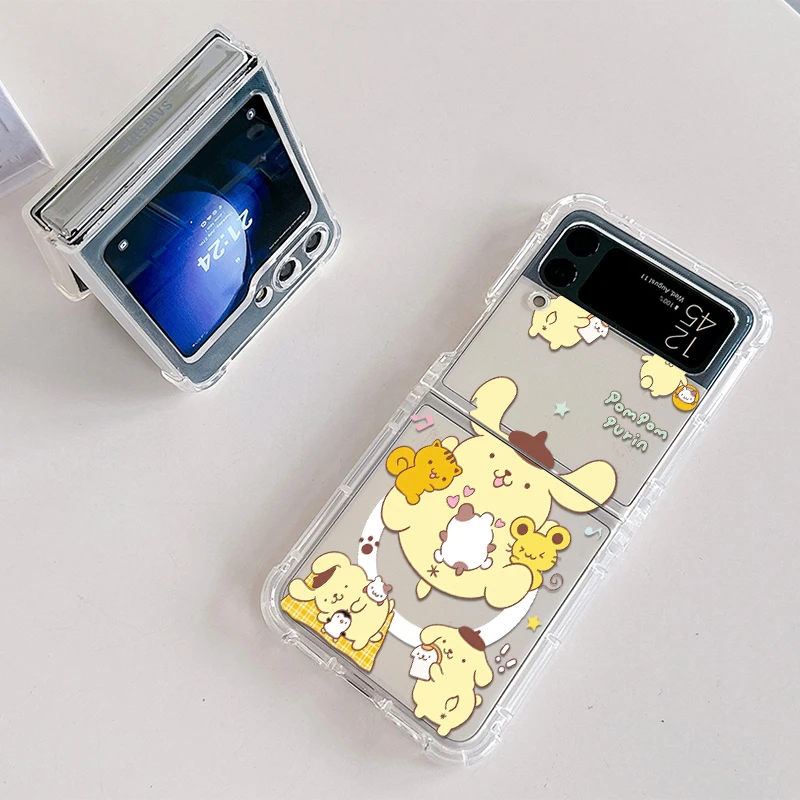 Магнитный чехол для телефона с помпоном Magsafe Samsung Galaxy Z Flip 3 4 5 6 5G мягкий прозрачный