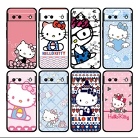 cat cartoon hello kitty shockproof cover for google pixel 7 6 6a 5 4 5a 4a xl pro tpu soft silicone soft black phone case coque