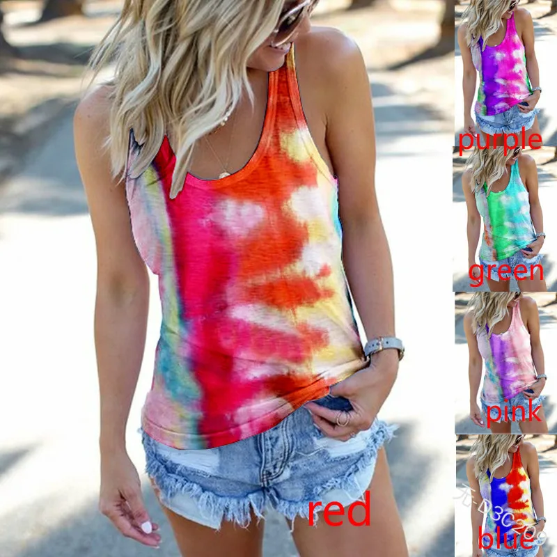 

Casual Tie Dye Gradient Color I-Shaped Vest for Women Sleeveless T-shirt Top Summer Camis Tanks Tops