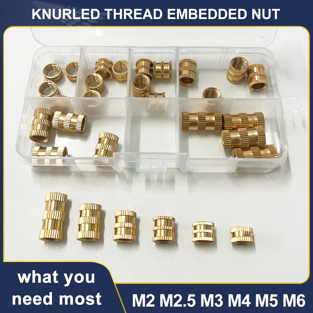 

30PCS/set M8 M10 Brass Threaded Insert Nut Assortment Kit Knurled Molding Injection Embedded Copper Nut for Plastic 3D Printing