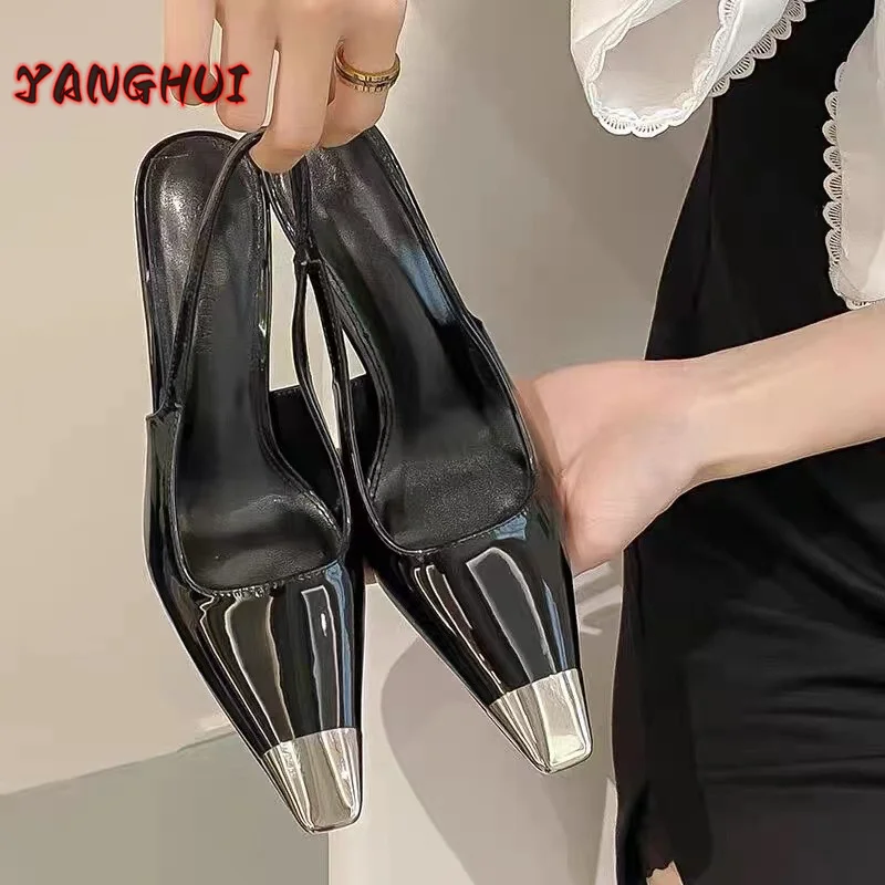 

20022 New Fish Mouth Patent Leather High Heels Women's Fashion Sexy Versatile Large Shoes European and American Style Elegant