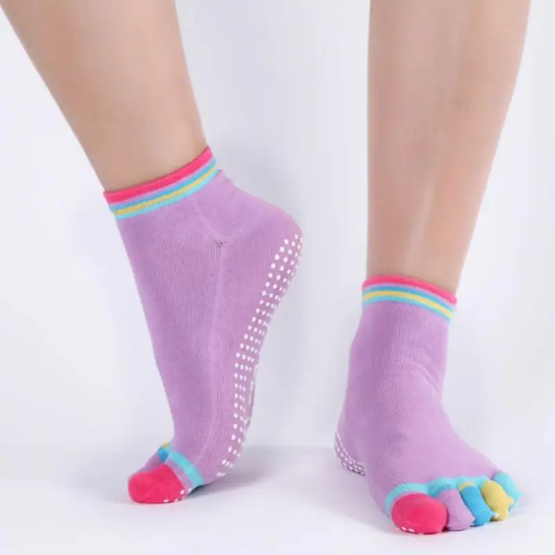 3 Pairs Five Toed Color Socks Pure Cotton Anti-skid Fashionable Simple Comfortable Breathable Yoga Women's Socks Outdoor Sports