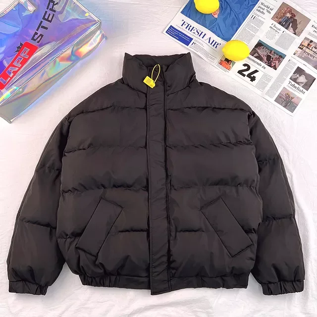 Male Thick Puffer Jackets Men Harajuku Big Pockets Winter Bubble Coat 2022 Mens Korean Fashions Black Parkas