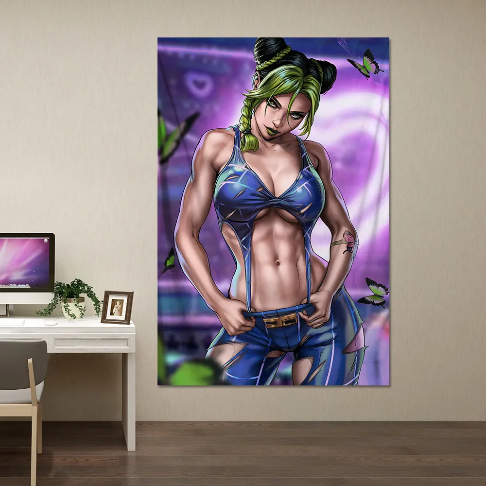 

Anime JoJo's Bizarre Adventure Tapestry Poster Action Anime JOJO Jolyne Poster Wall Art Decor Home Room Bar Decorative Painting