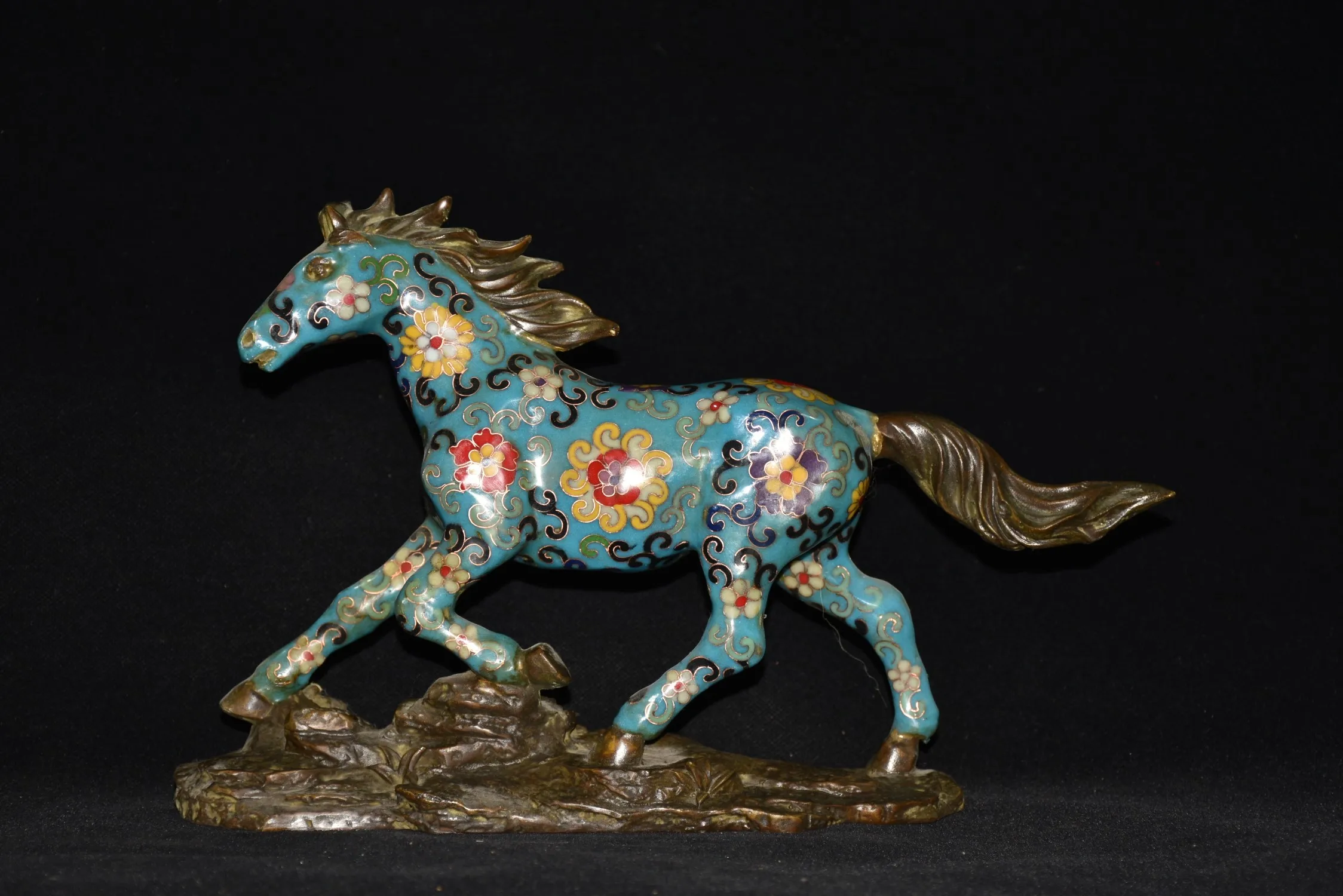 

13"Tibetan Temple Collection Old Bronze Cloisonne Zodiac Horse Running Horse Success Base Ornaments Amass wealth Town House