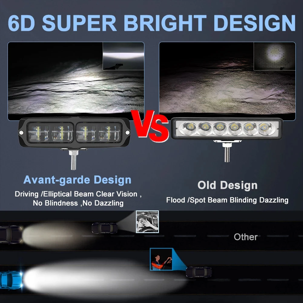 Светодиодсветильник световая балка 6D 6 дюймов рабочее освещение 12 В 24 светильник