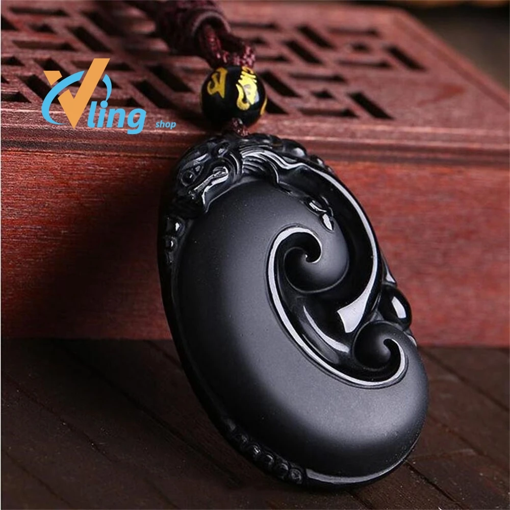 

2022Natural Obsidian Pendant Necklace Jewelry Fine Jewelry Obsidian Grinding to ward off Evil and Transport the Pendant Necklace