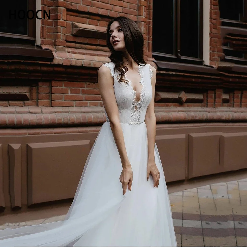 HERBURNL Simple Wedding Dress V-Neck Lace Shiny Backless Style Sleeveless Party Robe De Soirée Vestido de casamento | Свадьбы и