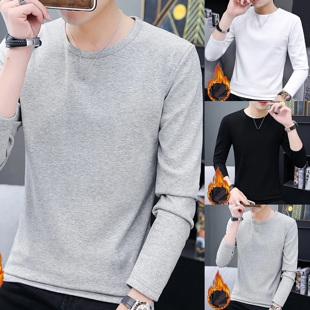 

Men's Thickened Warm Thermal Underwear Round Neck Shirts Autumn Winter Men Warm T-shirt Long Sleeve Casual Plus Thick Tops