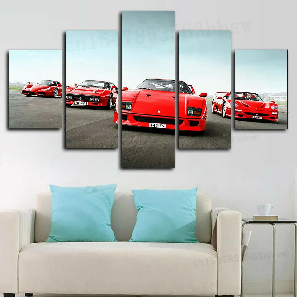 

Racing Classic F40 Red Cars 5 Panel Canvas Print Wall Art Poster Home Decor Pictures No Framed 5 Piece Paintings HD Print