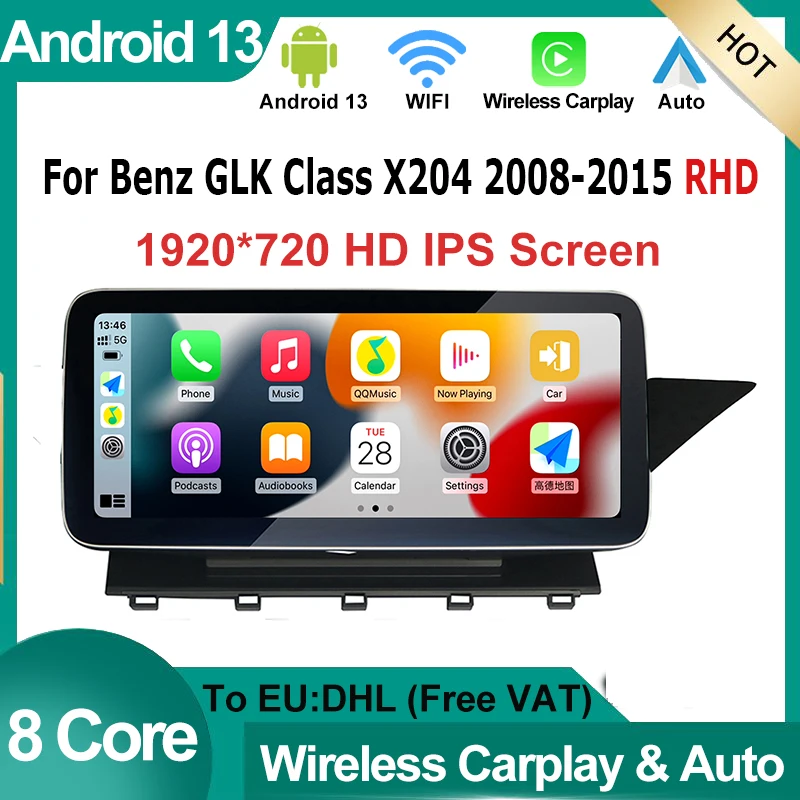 Автомобильный мультимедийный плеер GPS-радио для Mercedes GLK Class X204 RHD 8-ядерный Android13