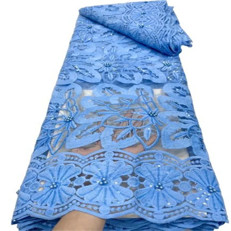 

African Sequins/Beads Milk silk Lace Fabric High Quality Eembroidery French Nigerian Lace Fabrics For Wedding Dress Sewing