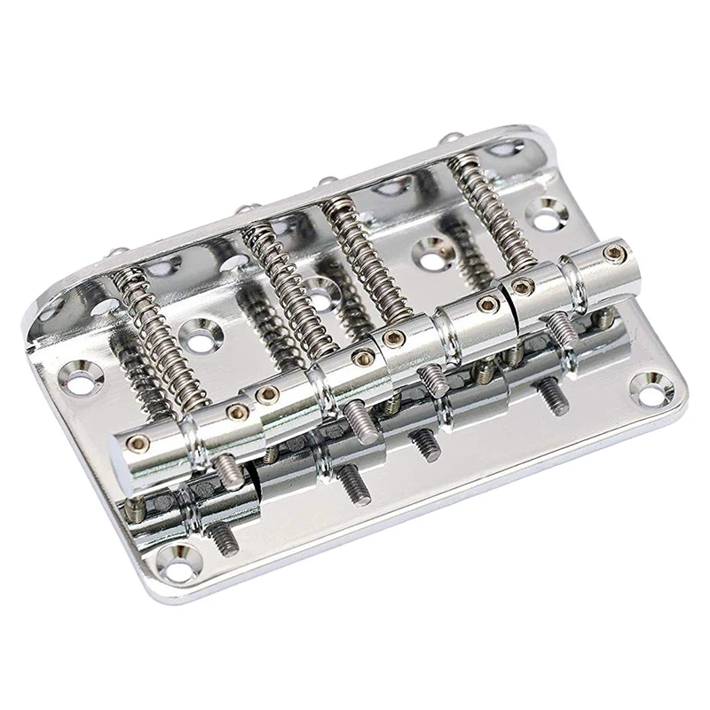 

2X Hard Tail Fixed Bass Guitar Bridge Compatible With 4 String Jazz Bass Or Precision Bass Style Top Load Chrome