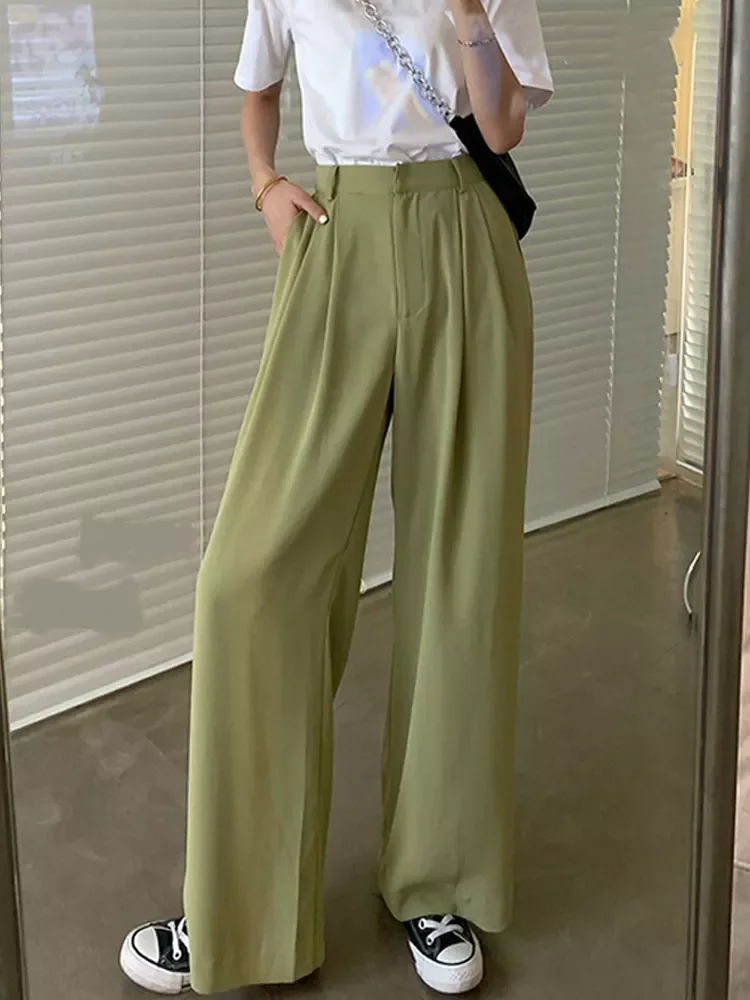 

New in 2022 Summer Loose Casual Long Women Fashion Thin High Waist Pants Black Simple Wide-leg Pants Trousers Korean