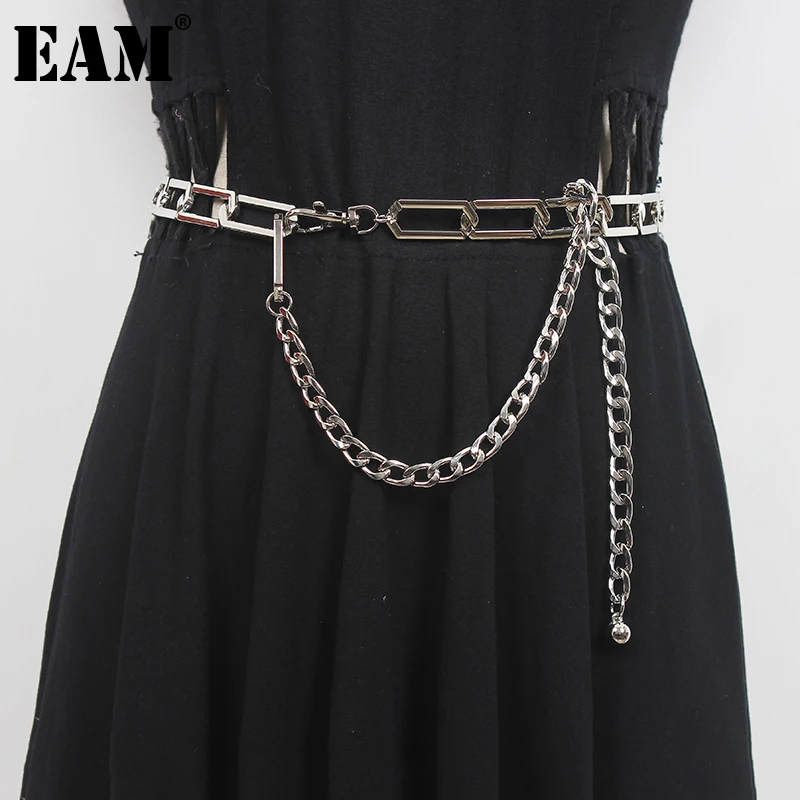 

[EAM] Pu Leather Silver Color Cool Long Belt Personality Women New Fashion Tide All-match Spring Autumn 2022 1DE4770