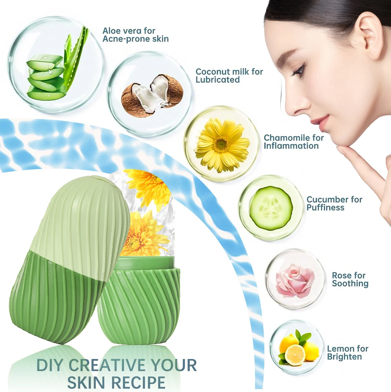 Rotating Silicone Ice Roller Massager for Face and Eyes - Natural Skin Care Cooling Eliminating Eye Bags Reusable