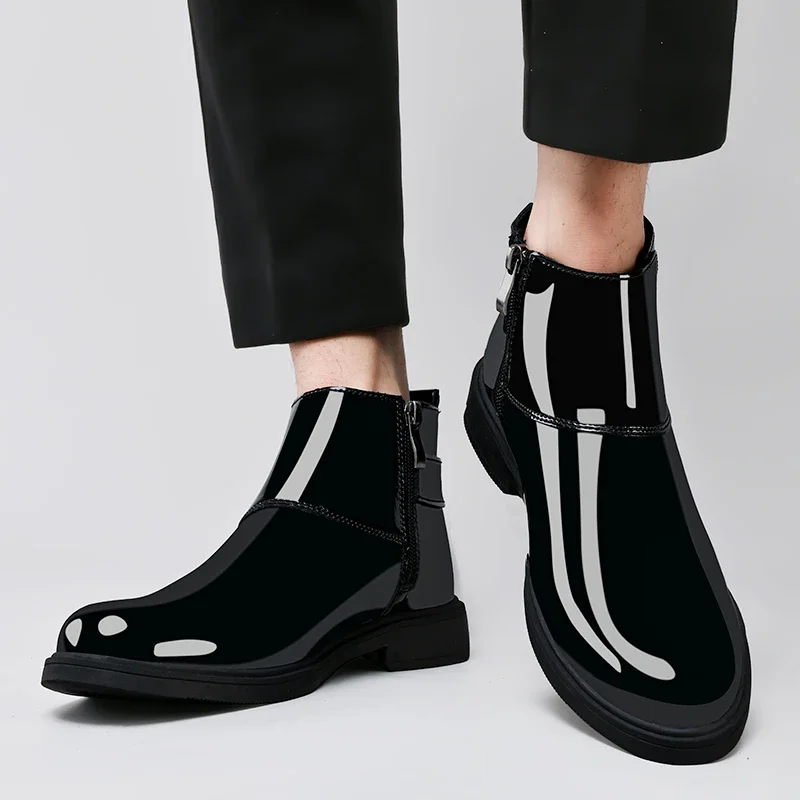 

Shoes for Male 2023 Brand Belt Buckle Men's Boots Fashion Side Zipp Hot Sale Keep Warm Round Toe Men Leather Casual Boots
