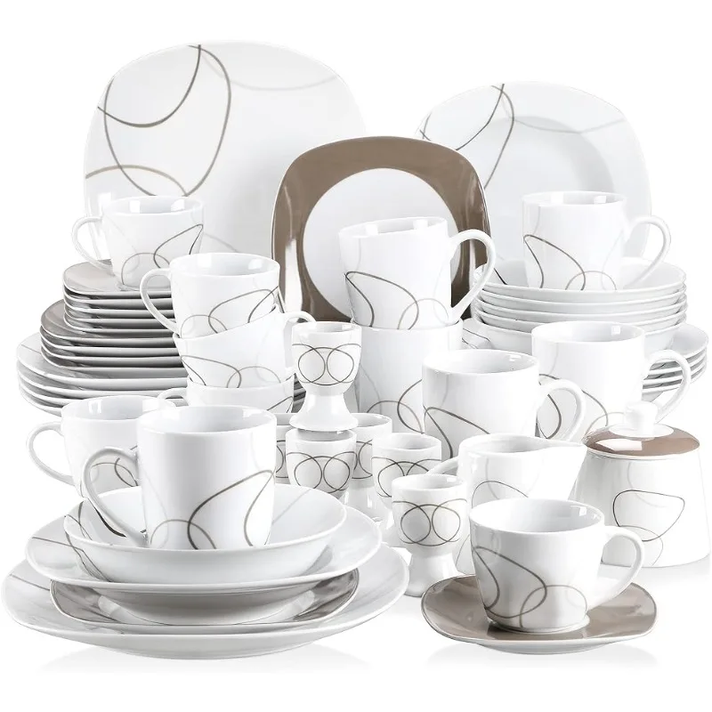 

Набор посуды из 50 предметов из серии VEWEET Nikita для 6 фарфоровых тарелок, чашек, кружек, яиц, чашек и блюдец