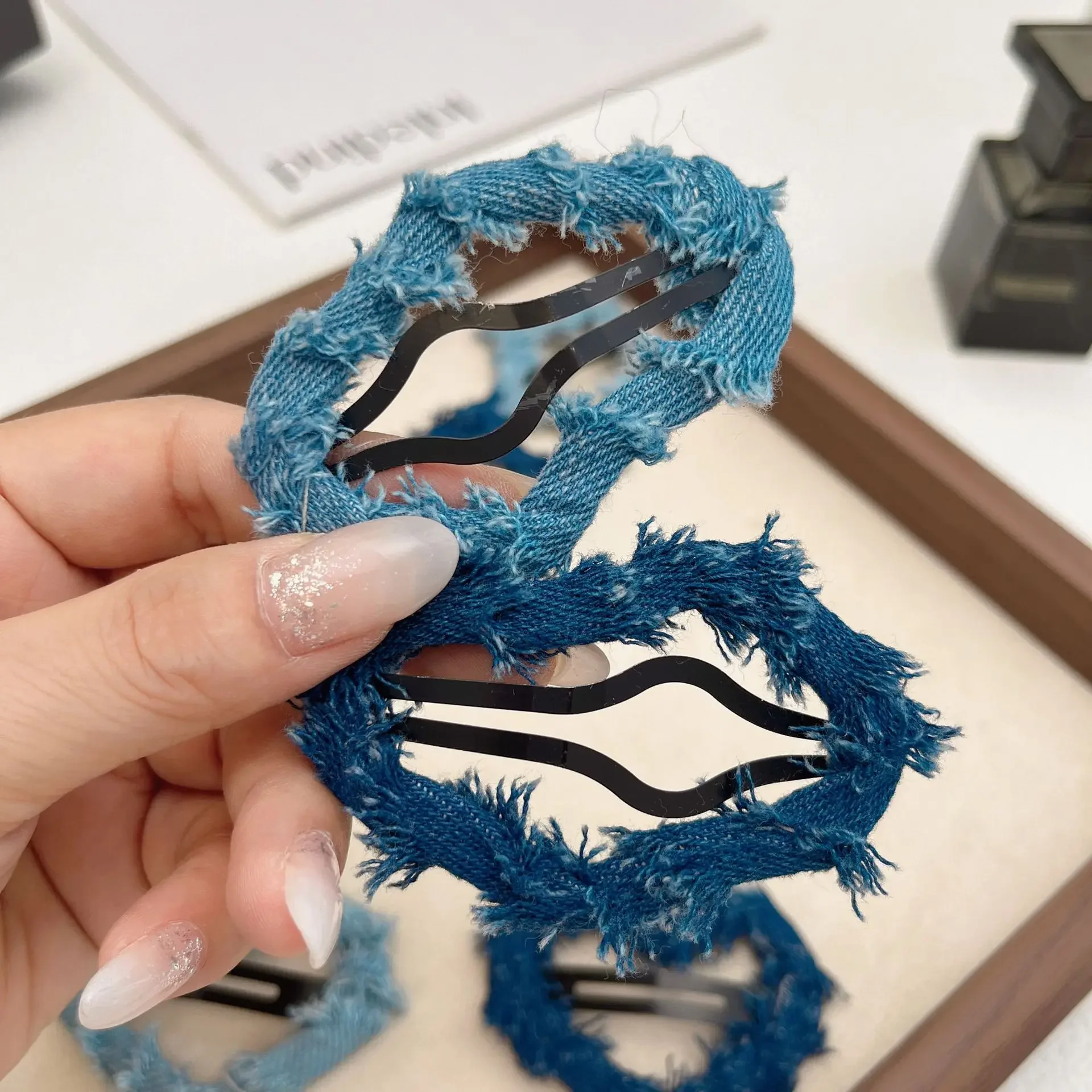 Джинсовая синяя тканевая заколка для волос сбоку Sweet Cool Y2K Заколка девочек