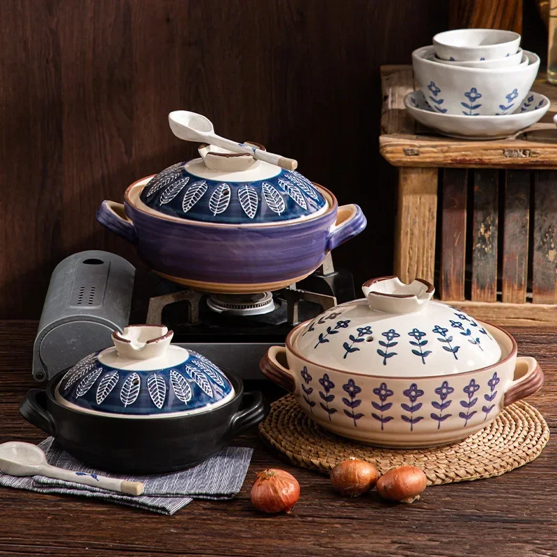 Фото Японская кастрюля для супа, кастрюли, запеканка, керамическая кастрюля для рисовой лапши, устойчивая к высоким температурам сковорода для газовой плиты, кухни №1