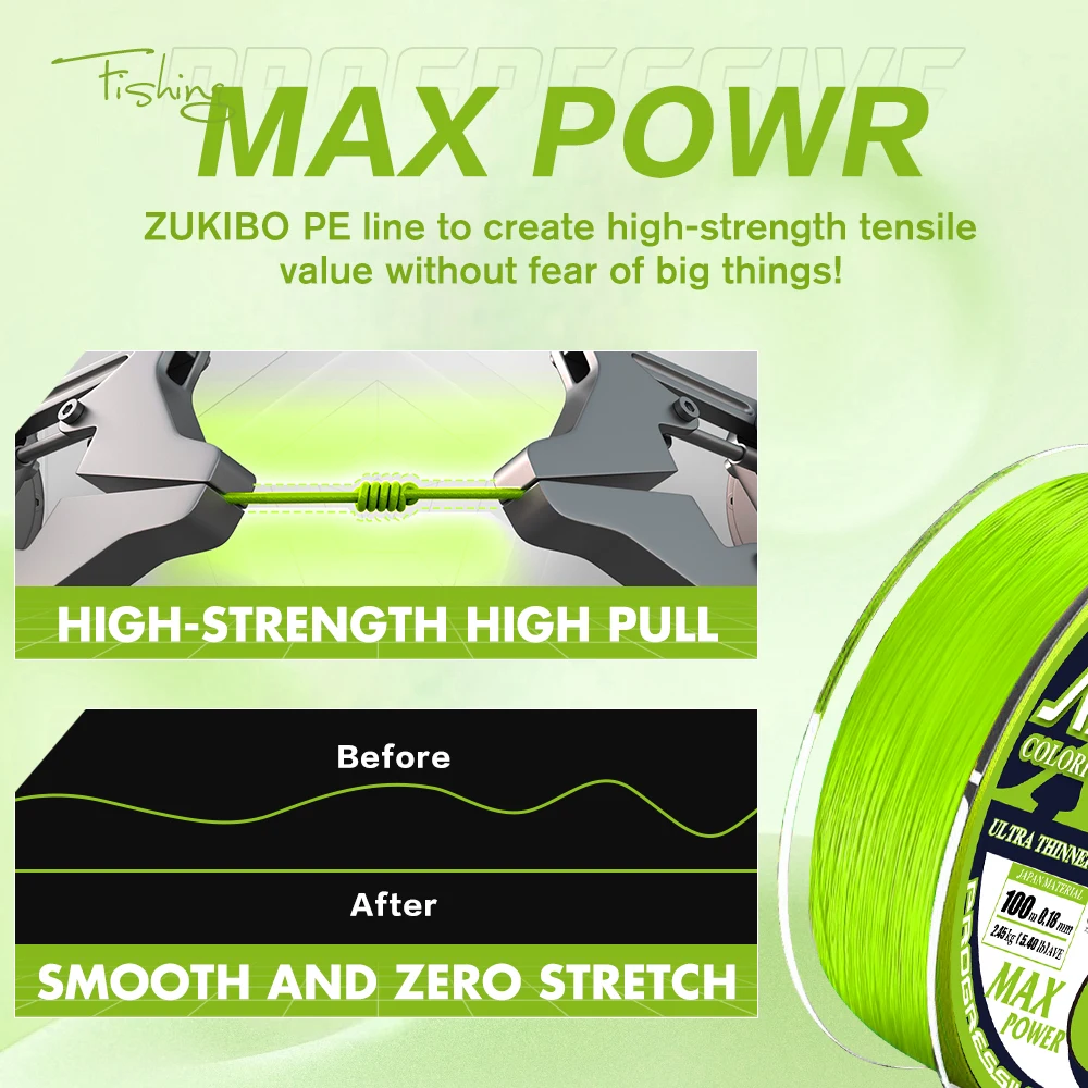 ZUKIBO Colorfast Green 4/8 Strands Braided Fishing Line 100M/300M/500M/1000M Japan Smooth Multifilament Seawater