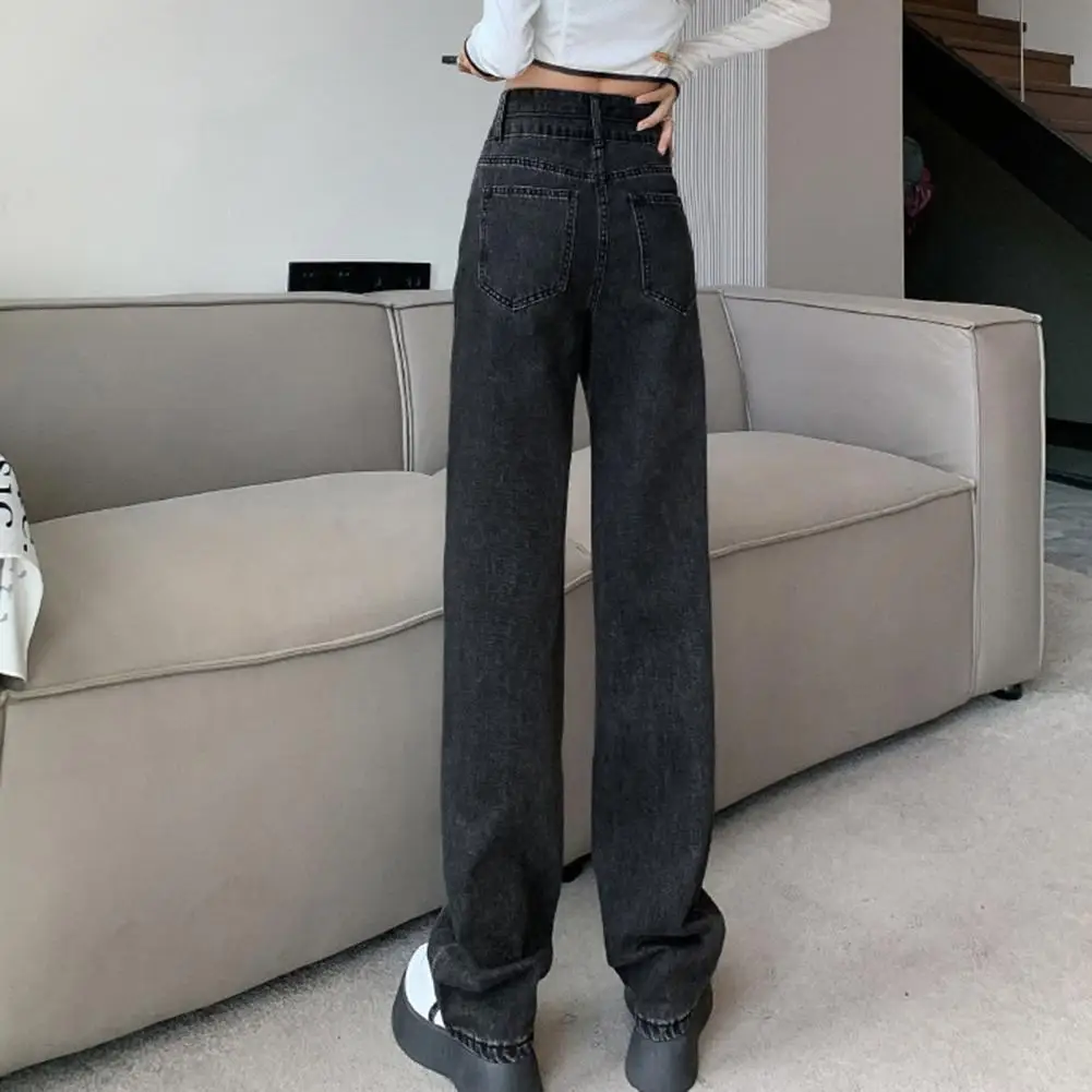

Women Wide-leg Jeans High Waist Wide Leg Women's Jeans with Deep Crotch Soft Colorfast Fabric Loose Fit Straight for Ladies
