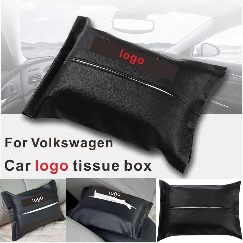 

For VW interior logo leather PU tissue box multifunctional hanging sun visor drawer type tissue bag storage bag decoration box