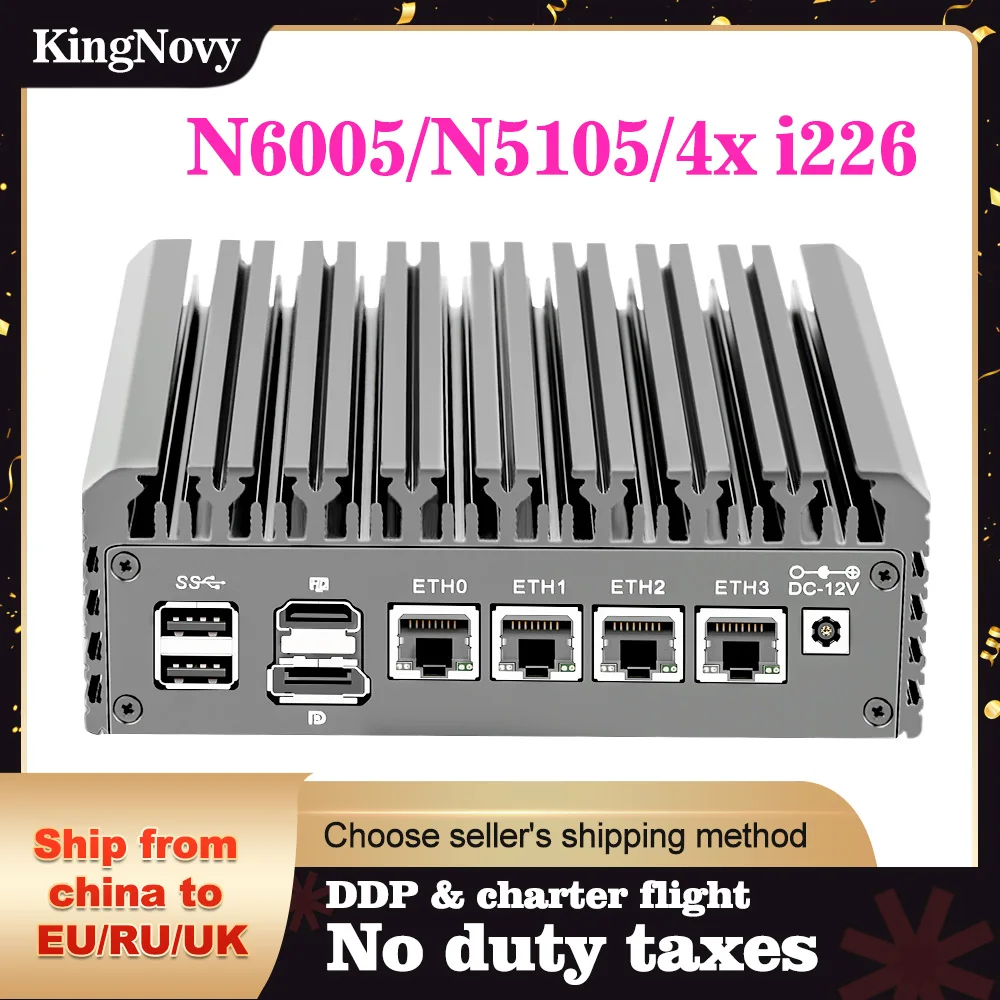 

N6005 N5105 Firewall Router 4xIntel i226-V 2.5G LAN Fanless Mini PC DDR4 M.2 NVMe SSD TPM2.0 Micro Appliance OPNsense ESXi