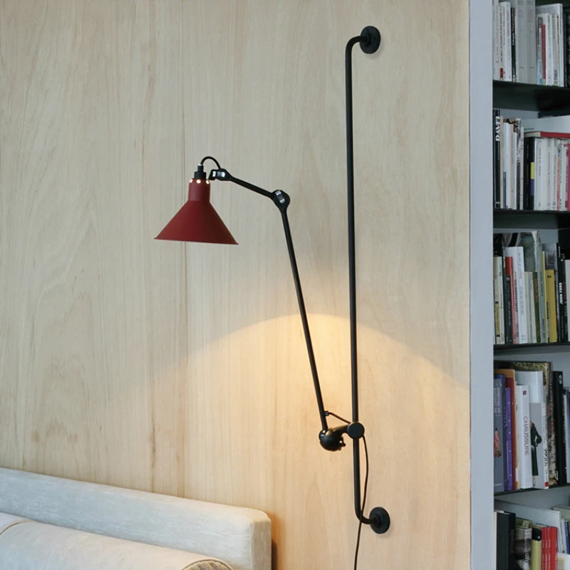 

Yellow Lampshade For Foyer Bedroom Hotel Room E27 Bulb With Plug Vintage LED Wall Lamp Rotatable Metal Reading Sconce Black Red