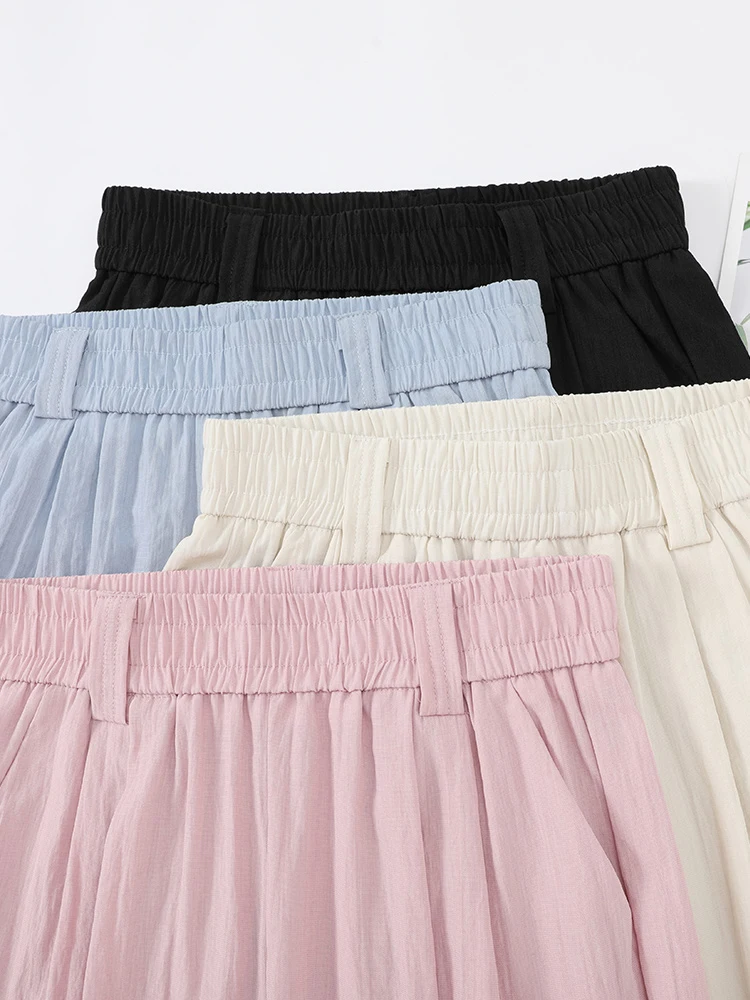 Брюки женские легкие однотонные с эластичным поясом базовые повседневные штаны