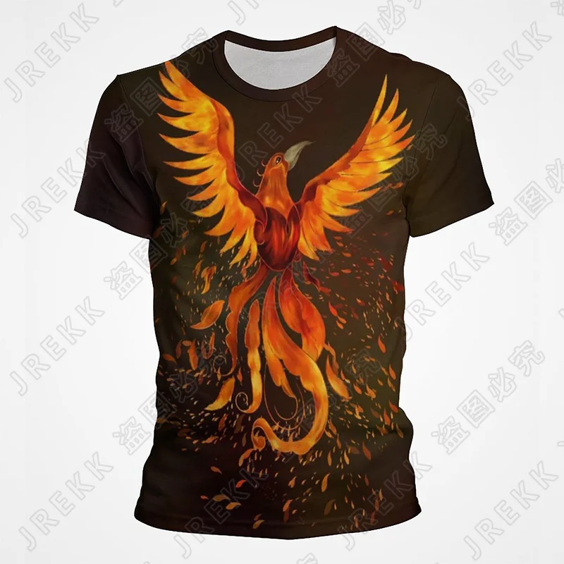 

Summer T Shirt Men Phoenix Bird 3D Printed Oversized Short Sleeve Tees Mythical Animal Pattern Clothes Handsome Male Streetwear