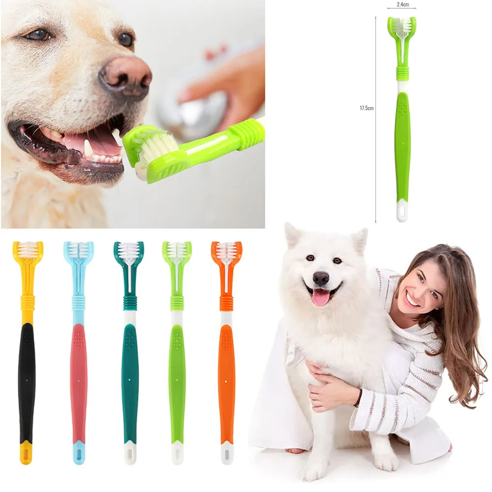 

Three Sided Pet Toothbrush,Three-Head Multi-angle Toothbrush,Dog Cat Brush,Bad Breath Teeth Care Tool,Dog Accessories,Grooming