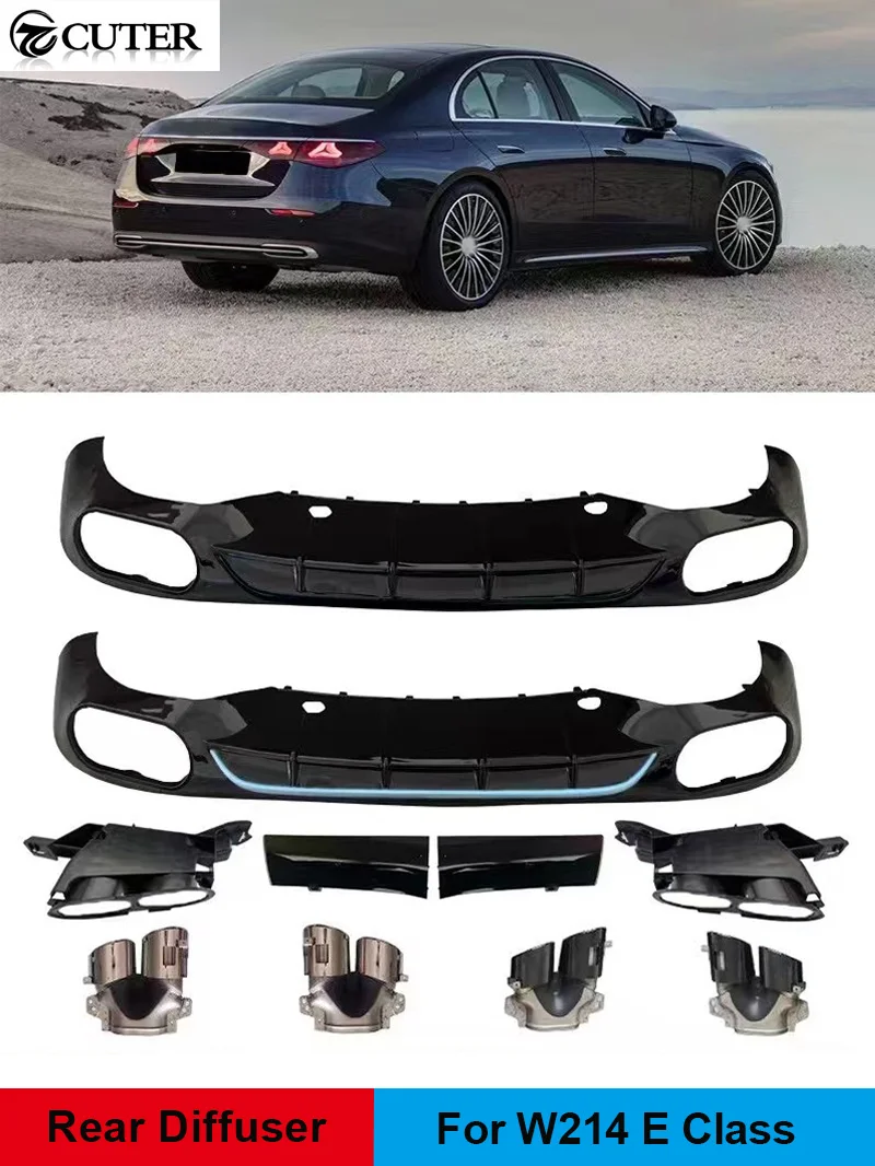 Фото W214 E260 E300 E53 AMG Style PP Диффузор заднего бампера Наконечники выхлопных газов для Mercedes Benz W214 E300 Комплект кузова автомобиля 2024 №1