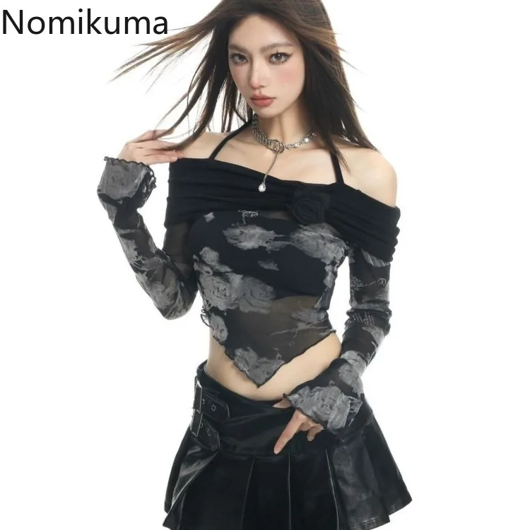 Женская Асимметричная футболка с длинным рукавом и вырезом лодочкой