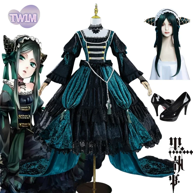 Sieglinde Sullivan Косплей Костюм Ciel Phantomhive Green Lady парик аксессуары реквизит Хэллоуин