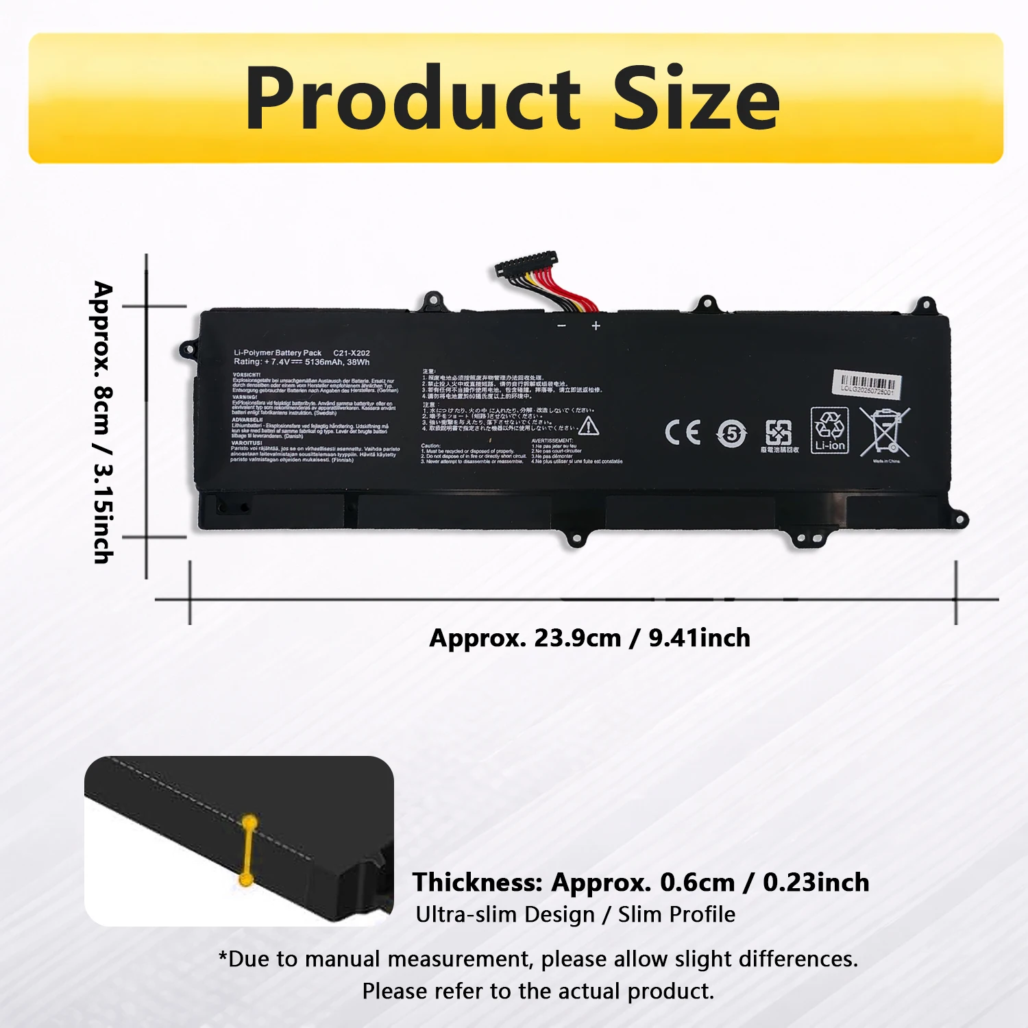 Фото Аккумулятор PowerHub C21-X202 7.4V 38Wh для ноутбуков ASUS VivoBook S200E X201E X202E F201E F202E R200E R201E Q200E №4