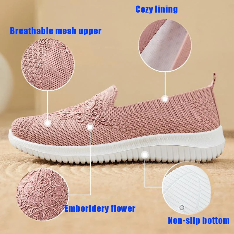 Lightweight Sneakers Women Nursing Shoes Mary Janes Cheap Non-slip Mesh Knitting Loafers  2023 New Breathable Ballerina Shoes