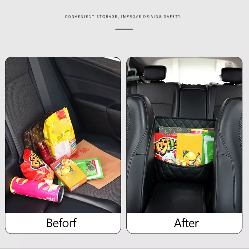 

G99F Black Car Handbag Holder Automotive PU Leather Storage Organizer Easy Installation for Barrier of Back Seat Pet Kids