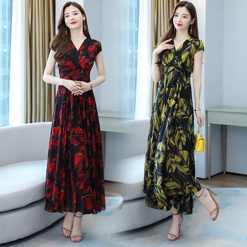 

2022 summer new chiffon printed dress long skirt slim and high-quality long skirt real shot