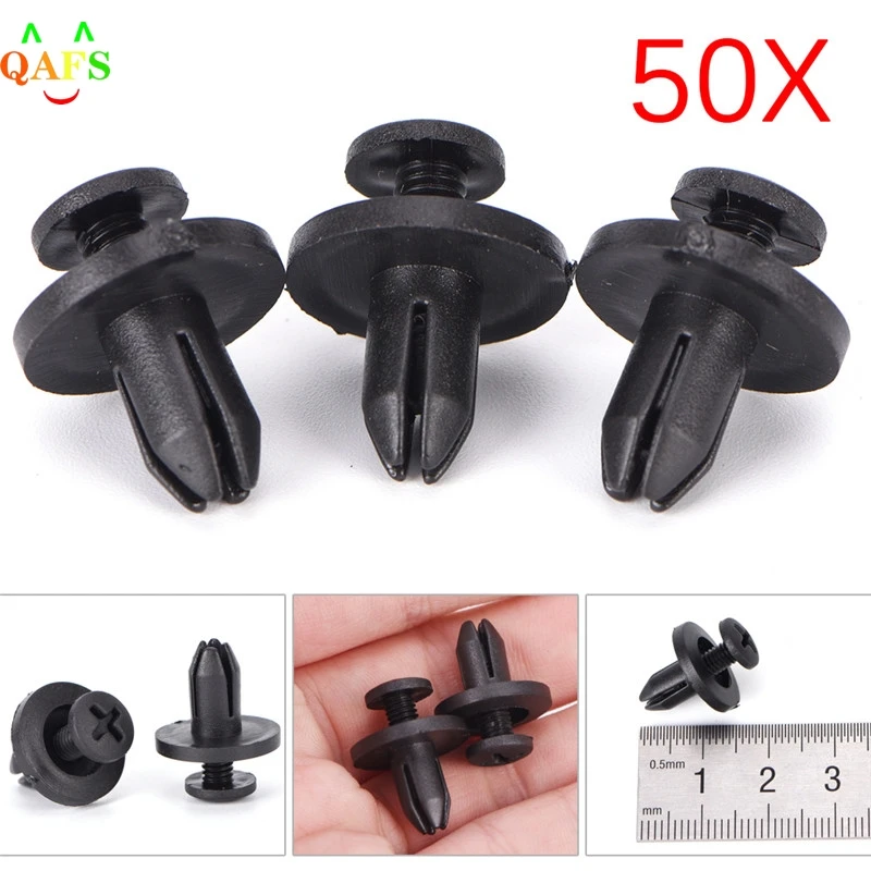 

50pcs 6mm Auto Car Bumper Fender Retainer Push Black Plastic Clips Fasteners