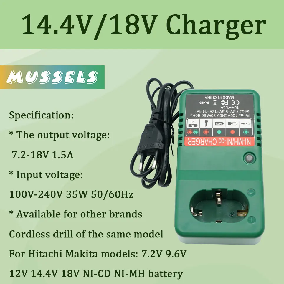 

7.2V/9.6V/12V/14.4V/18V NI-CD/NI-MH Charger Makita 9000 9001 1220 1222 1233S 1233SA 1420 1422 1433 Hitachi EB1230 EB1212S