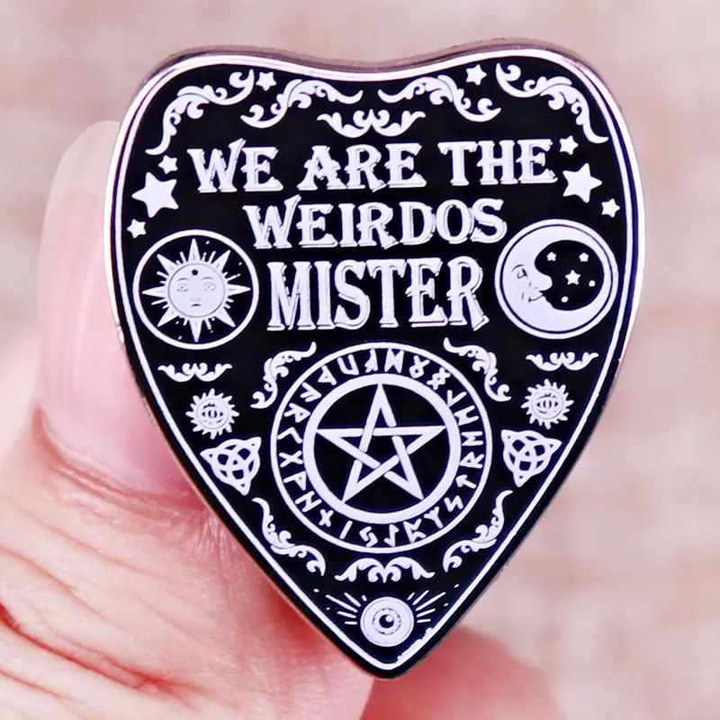 

XM-funny Soft enamel alloy brooch with black bottom heart 'WE ARE THE WEIRDOS MISTER' badge jewelry