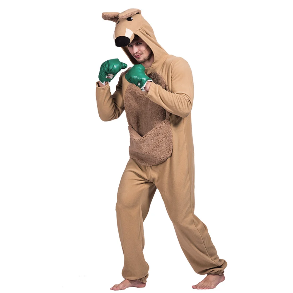 Men's Kangaroo Boxer Halloween Costume Unisex Adult Animals Hooded Jumpsuits