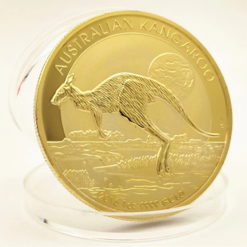 

Коллекция 2015 года, золотая монета-кенгуру, австралийская памятная монета 1 унция, карта Элизабет II, Великая британская королева, позолоченна...