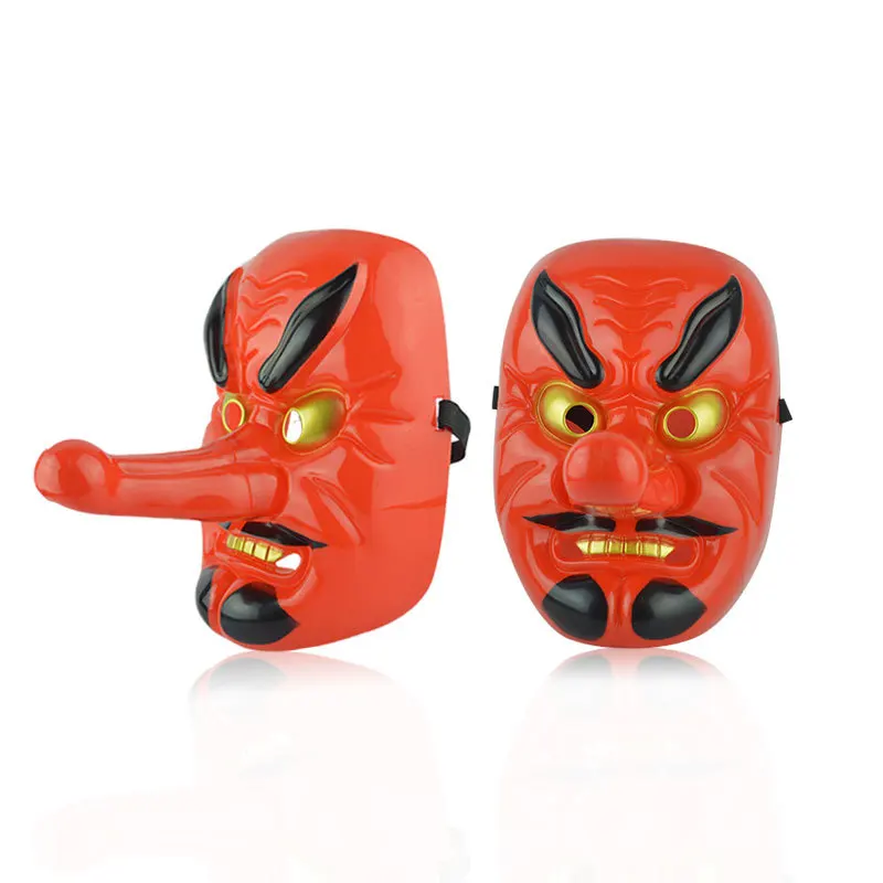 Фото Японская Маска Tengu с длинным носом, буддийская праджна, самурайская красная пластиковая маска воина №4