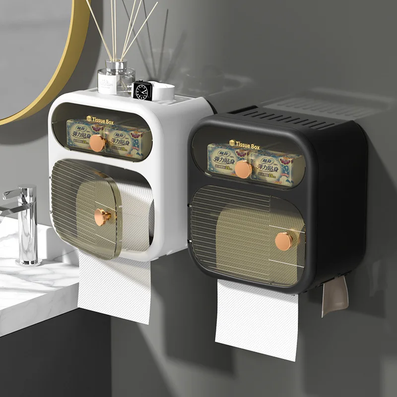 

New Roll Paper Storage Box Home Punch-Free Wall Mounted Water Proof Dust-Proof Holder Rack Bathroom Organizer Accessories