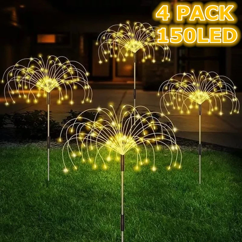 

4 Pack 150LED Solar Fireworks Lights Waterproof Outdoor DIY Shape Lamp Flash String Fairy Lights for Garden Landscape Lawn Decor
