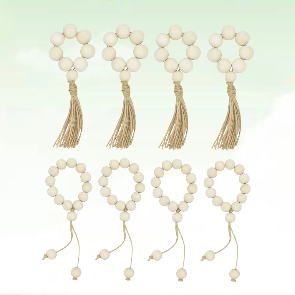 

Napkin Rings Beads Holder Ring Wooden Bead Buckles Wood Farmhouse Christmas Beaded Decor Table Serviette Tassel Buckle Set