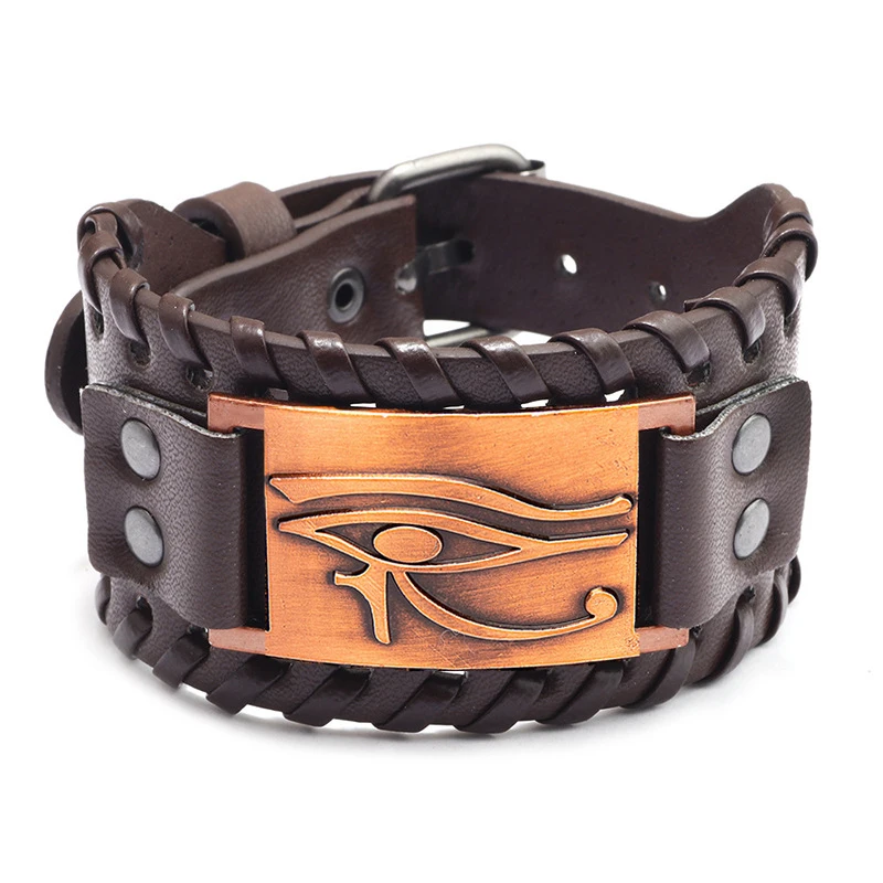 

New Retro Wide Leather Nordic Rune of Odi Bracelet Men's Bracelet Celtic Viking Eye of God Jewelry Bracelet Accessories Party