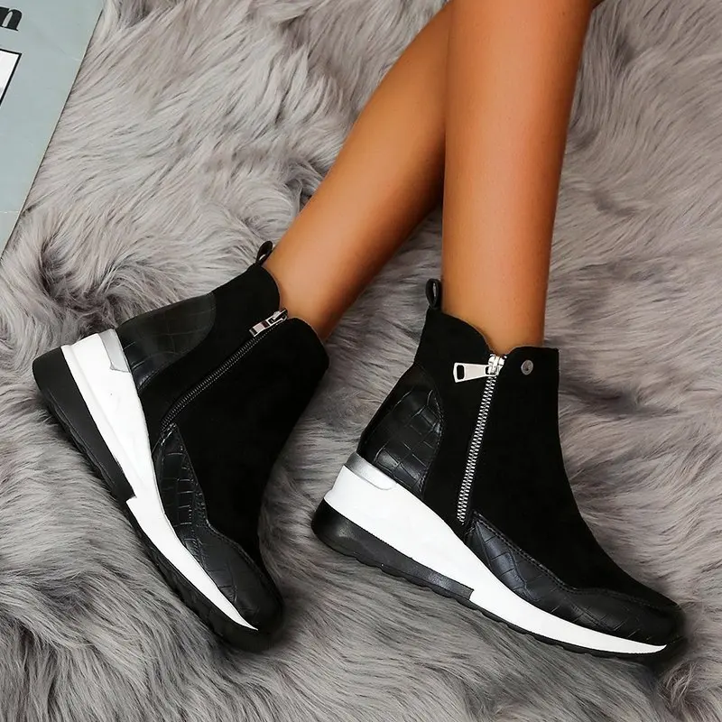 

Women Sneakers 2022 Autumn High Top Vulcanize Shoes Women Platfrom Wedges Shoes Zipper Chunky Sneakers Female Shoes Plus Size